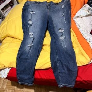 Torrid Distressed Boyfriend Jeans in Deep Blue